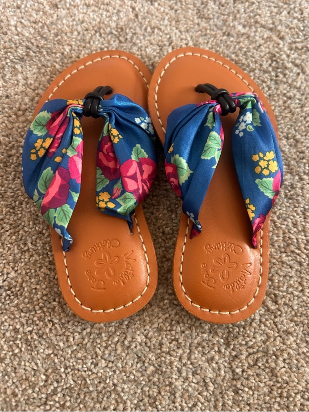 Matilda Jane toddler size 8 Floral Blue Scarf-Tie Tan Leather Sandal